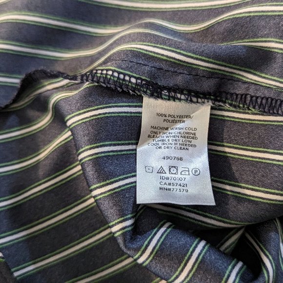 Ann Taylor long sleeve button front navy blue with white green stripes blouse XS - Picture 8 of 9